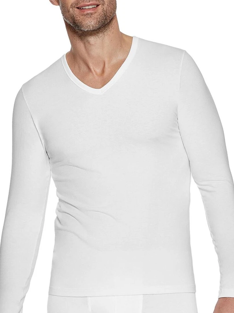 Tricot de peau col V manches longues régulateur Blanc