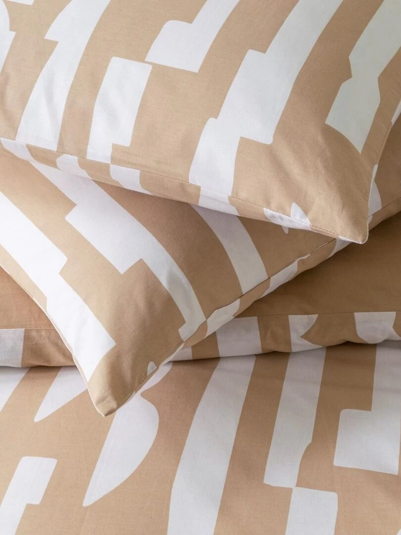 Future Home   Parure de lit 2 personnes en coton 57 fils imprimé camel   Beige