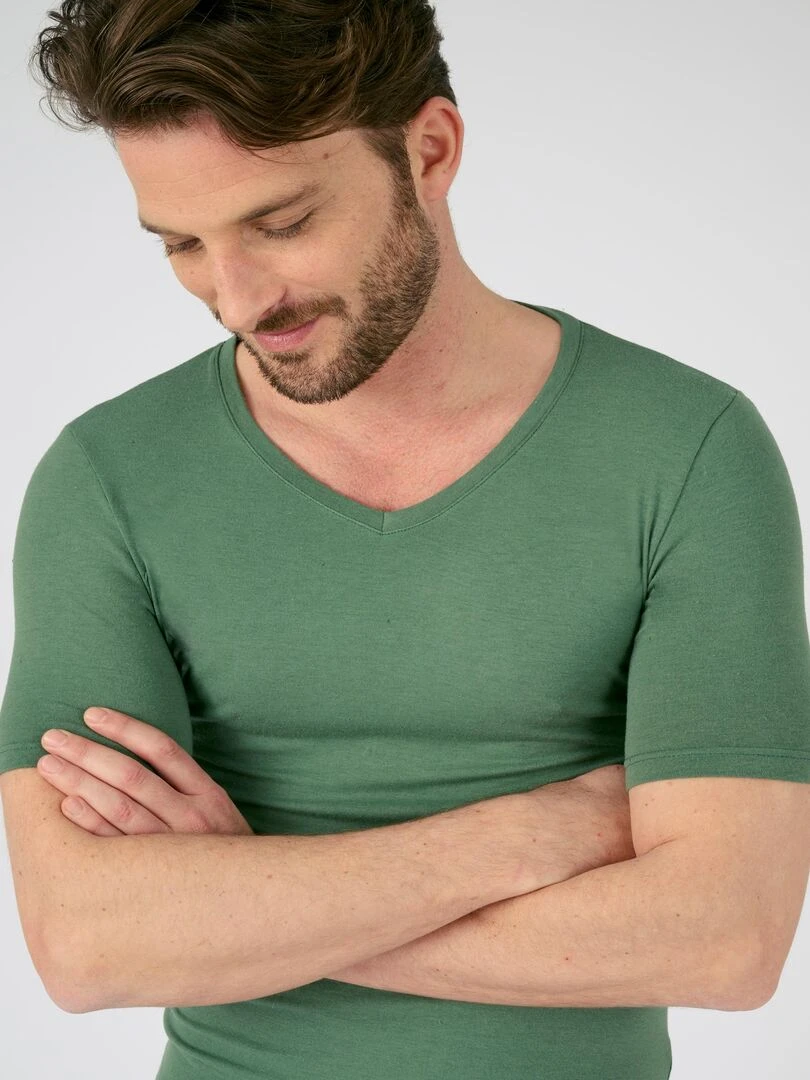 T shirt manches courtes col V Thermolactyl Sensitive   Damart   Vert