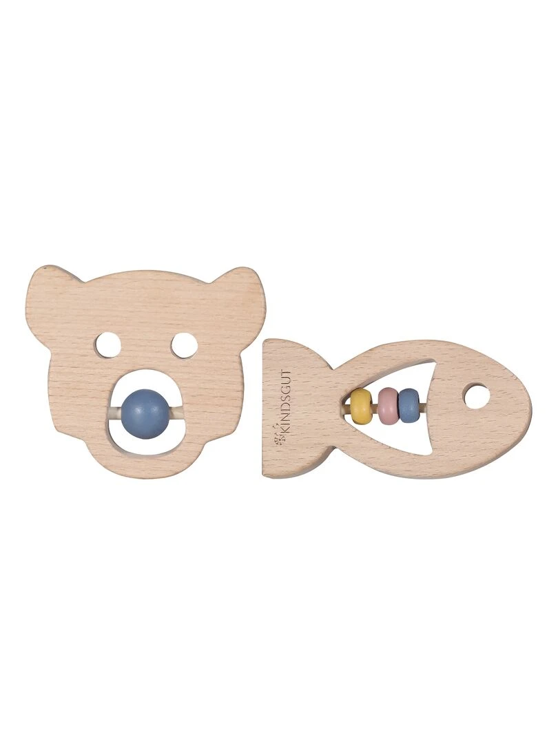 Set de 2 anneaux de dentition animaux en bois Gris