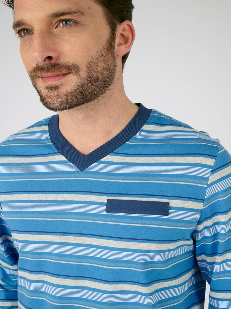 Pyjama maille jersey rayée fil teint Damart Bleu