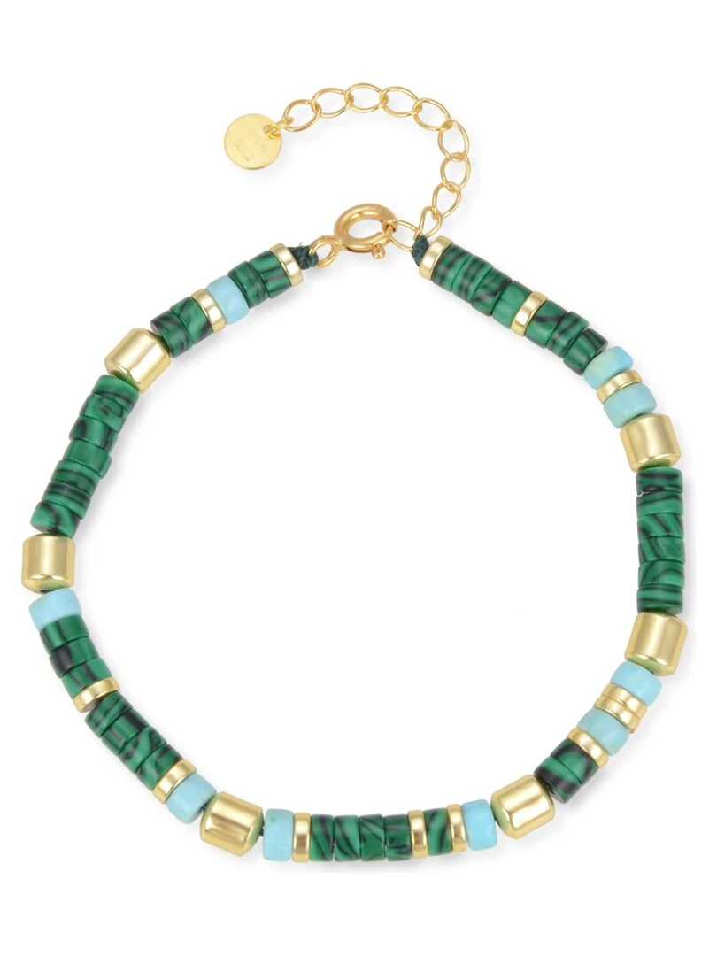 Bracelet  Ihun en argent 925 et Malachite avec finition en plaqué or jaune 18 K   Vert