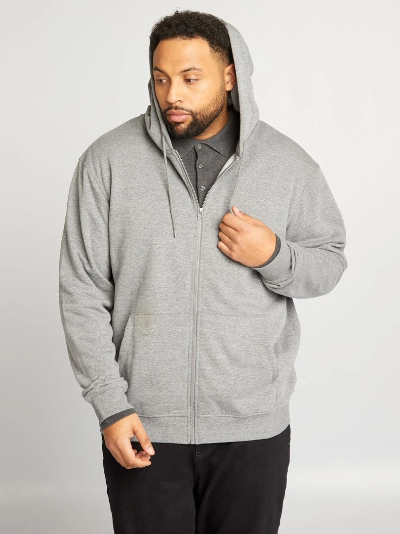Sweat zippé en molleton à capuche   Gris