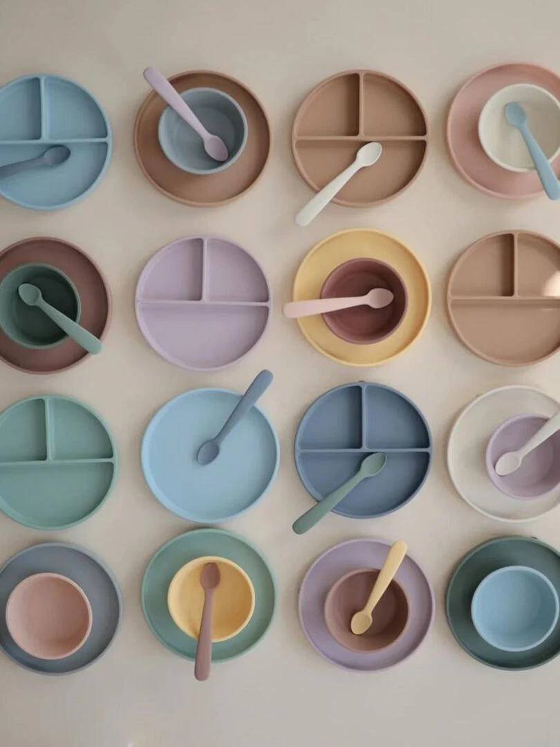 Assiette à compartiments en silicone avec ventouse Ivory   Ecru