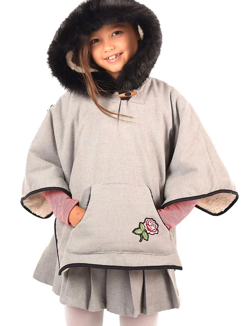Cape Poncho Laine Gris Souris Capuche Imitation Fourrure IRINA 'LA FAUTE A VOLTAIRE' Gris clair