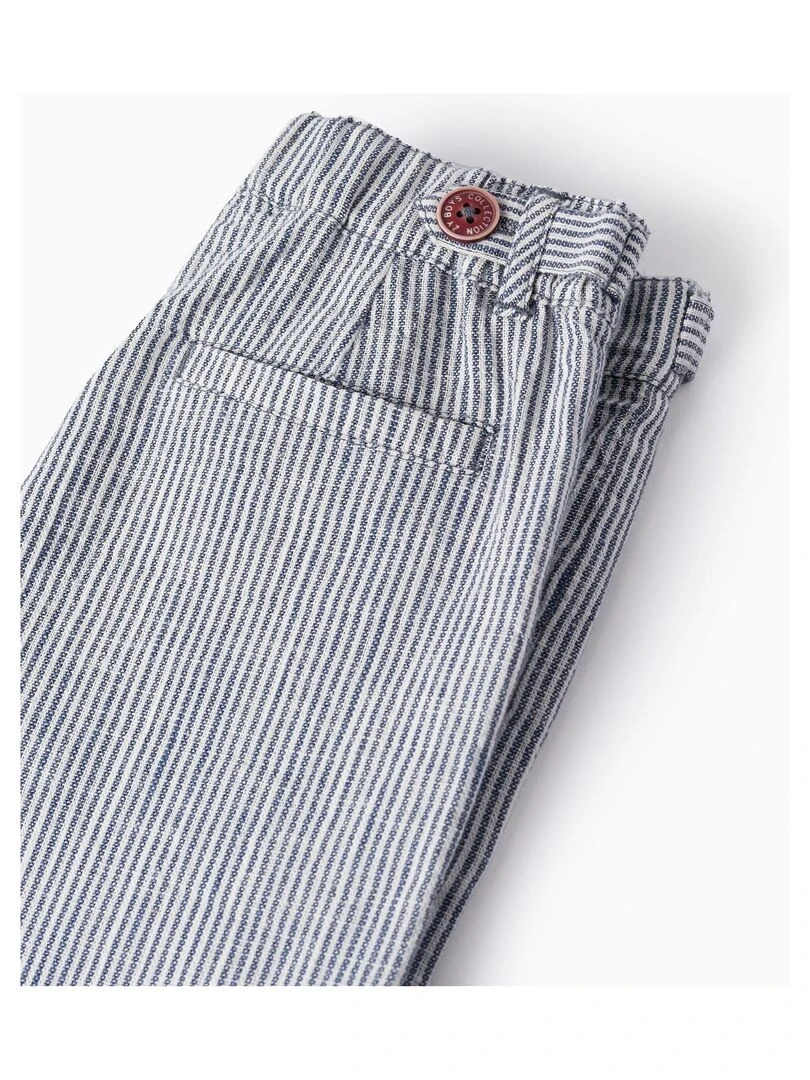 Shorts à Rayures en Lin pour Garçon   Bleu