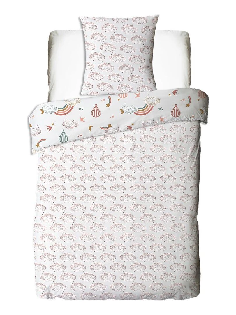 Future Home   Parure de lit enfant en coton 57 fils imprimé blanc   Blanc