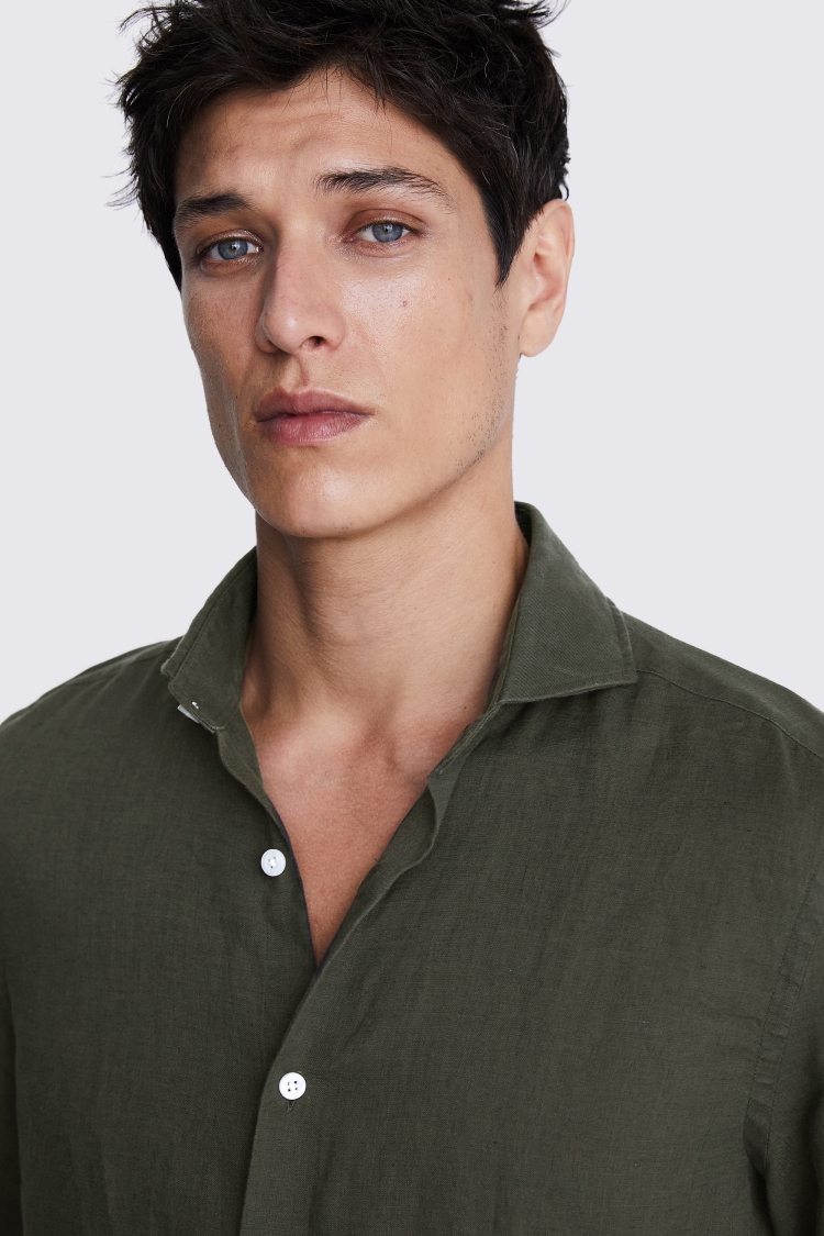 Tailored Fit Khaki Linen Shirt   Buy Online at Moss