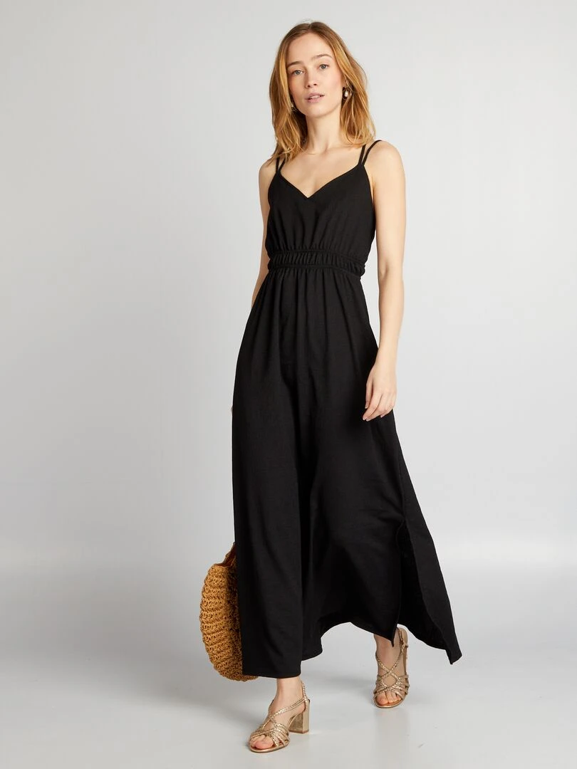 Robe longue en maille crêpe noir