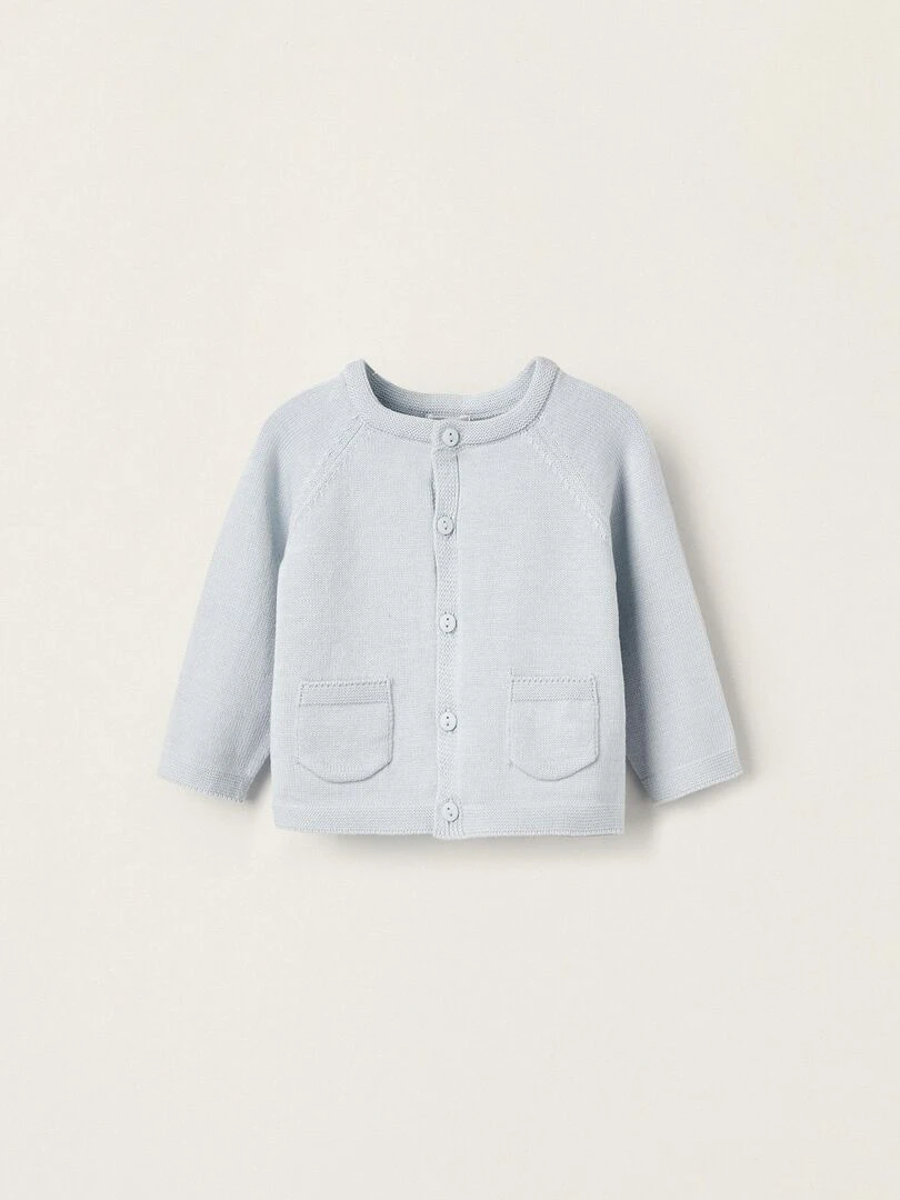 Gilet en Maille de Coton pour Nouveau Né ATLANTIC COMPANY Bleu clair