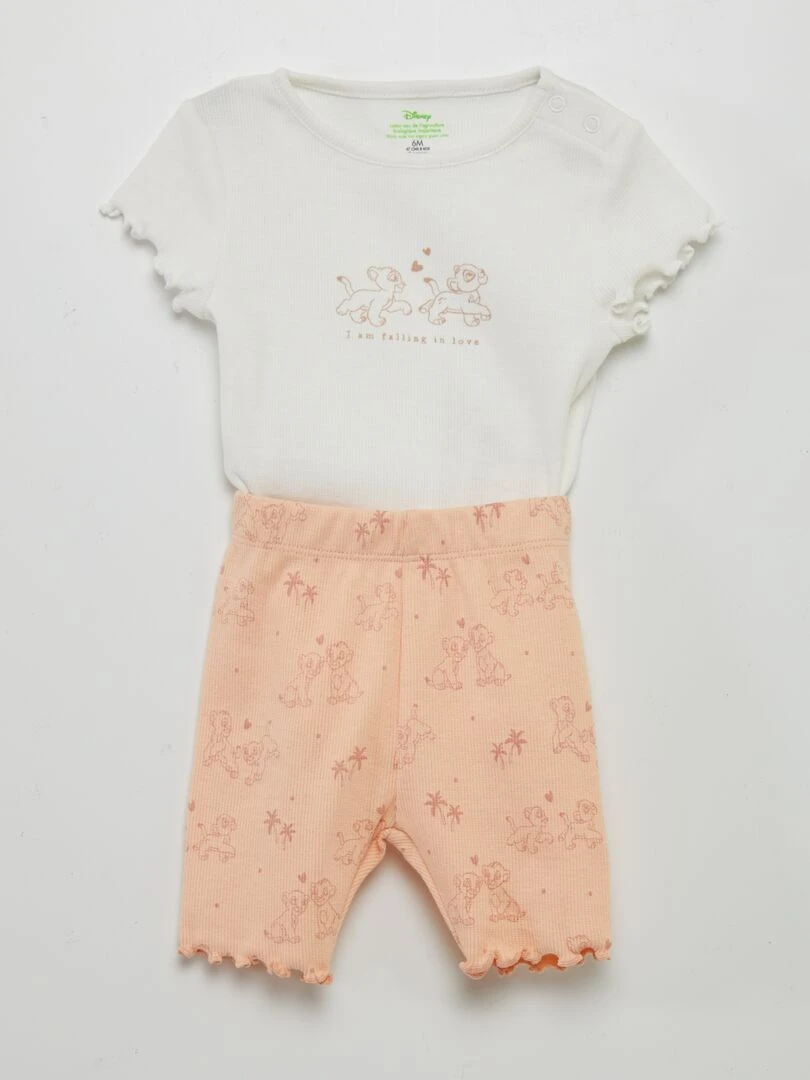 Ensemble 'Disney' body côtelé + Legging court Blanc