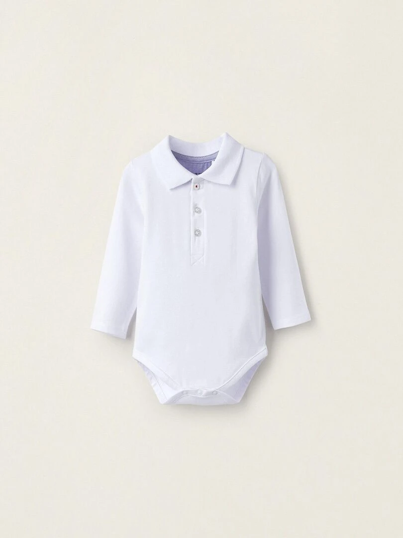 Body polo en coton pour nouveau né manches longues ATLANTIC COMPANY Blanc