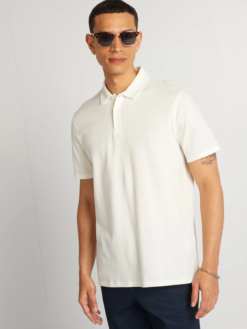Polo uni texturé   blanc