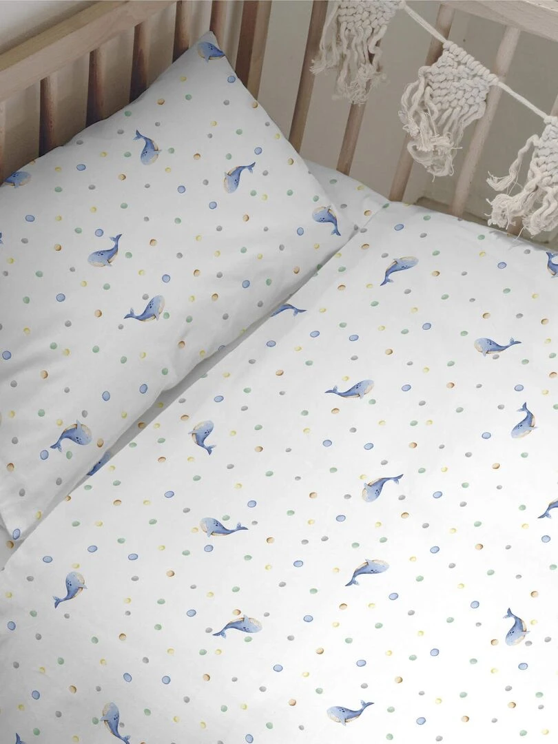 Parure housse de couette 2 pièces Baby whale "Happyfriday" Blanc