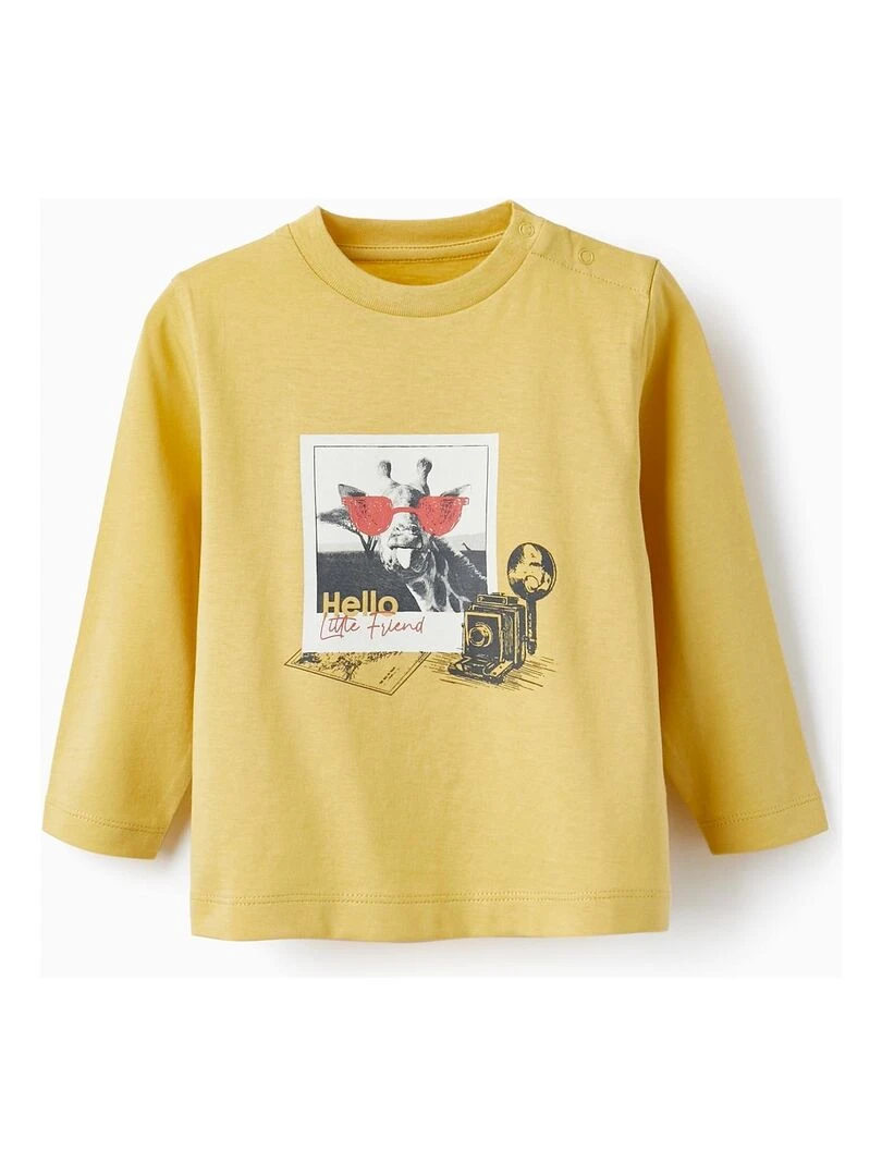 T shirt en Coton pour Bébé Garçon 'Girafe' manches longues GREAT GOALS GREAT WORLD Jaune clair