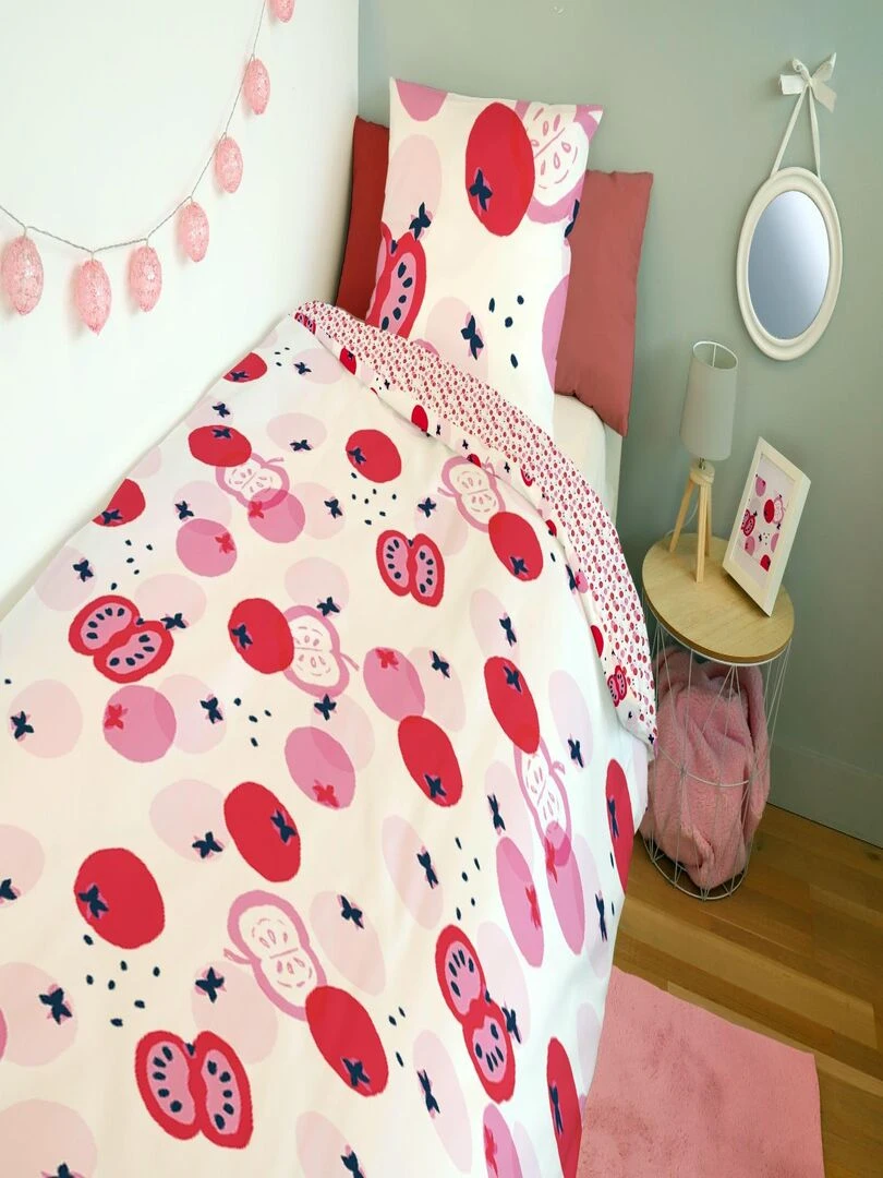 Housse de couette Catimini Pommes 140x200 cm et taie d'oreiller 100% Coton Blanc