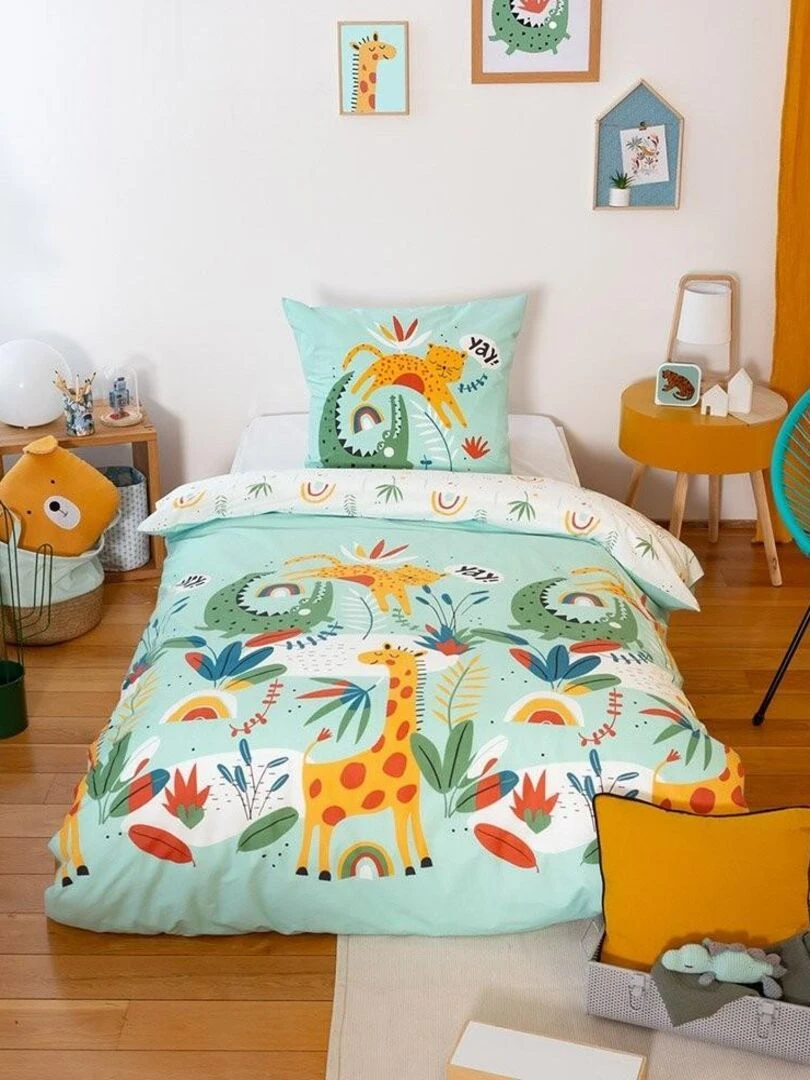 Housse de couette 140x200 Poumba + taie coton adouci 57 fils Bleu