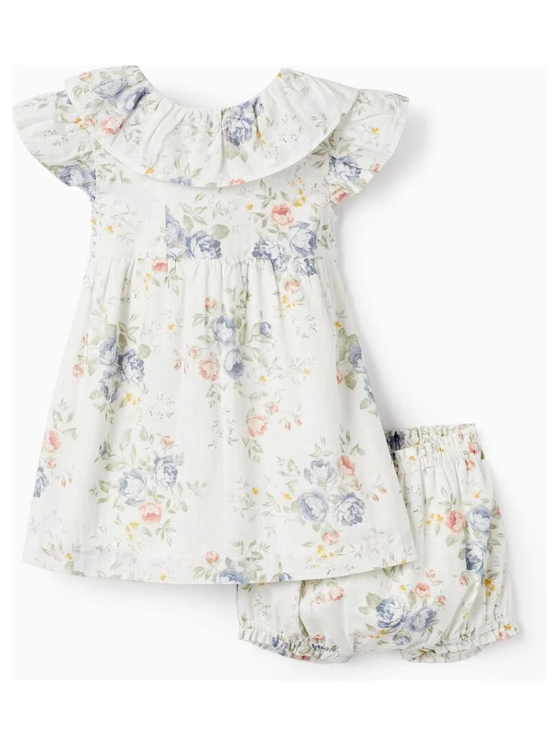 Robe + Bloomer en coton pour bébé fille 'Floral' manches courtes BROTHERS&SISTERS Beige clair