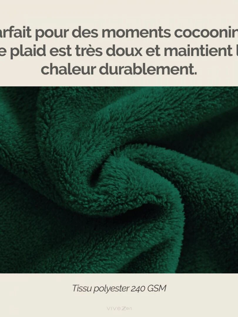 Couverture plaid polaire en flanelle ultra doux 220 x 240 cm Vivezen Vert
