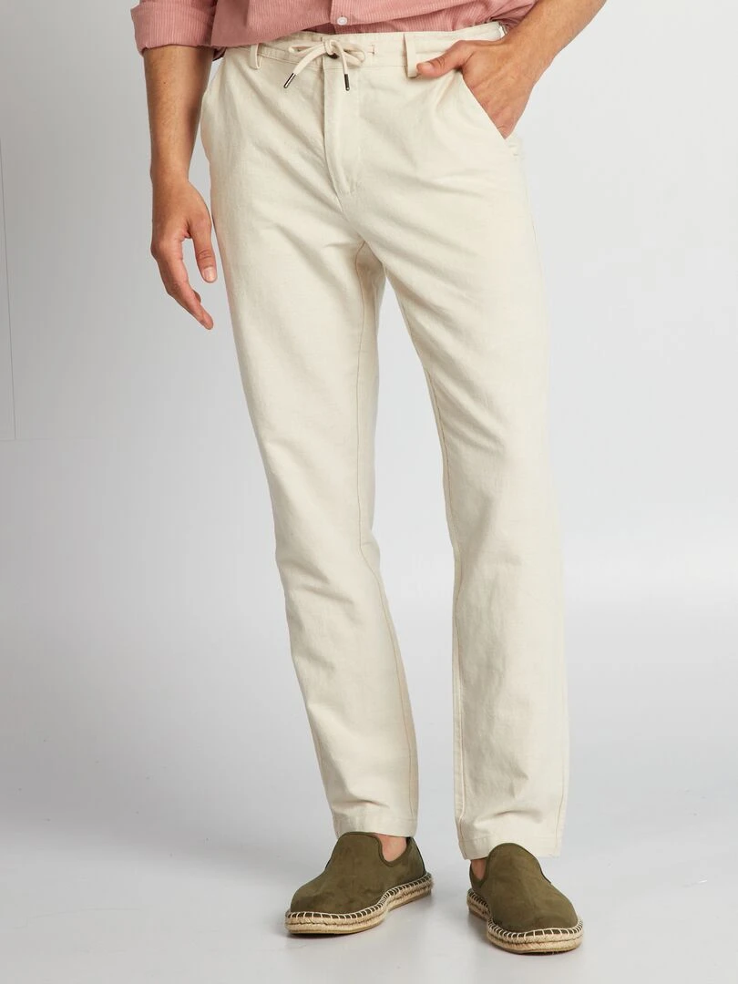 Pantalon chino coupe slim en lin mélangé beige