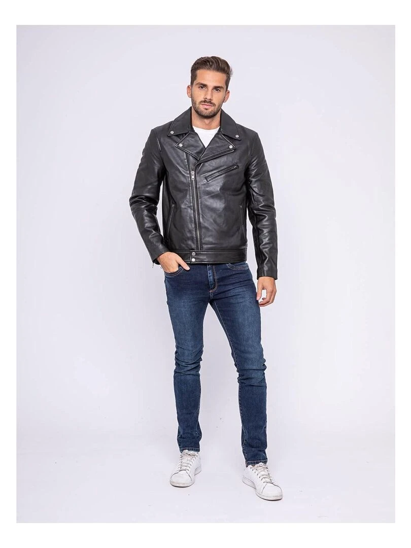 Blouson cuir motard BERTO   Noir