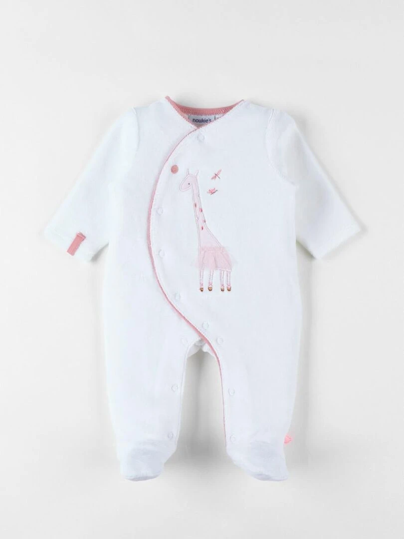 Pyjama 1 pièce girafe en velours écru/rose clair Noukie's Beige