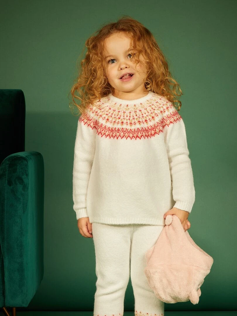 Pull en maille avec imprimé 'jacquard'   Blanc