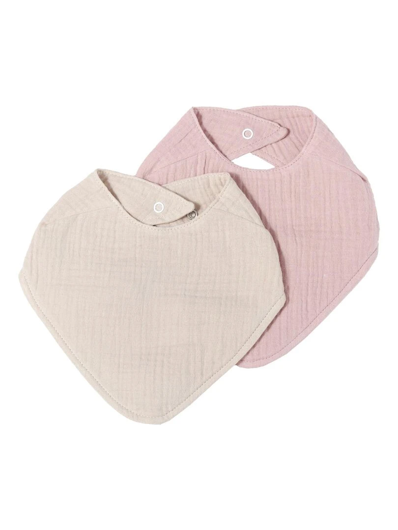 Lot de 2 bavoirs bandana en coton mousseline Rose pâle