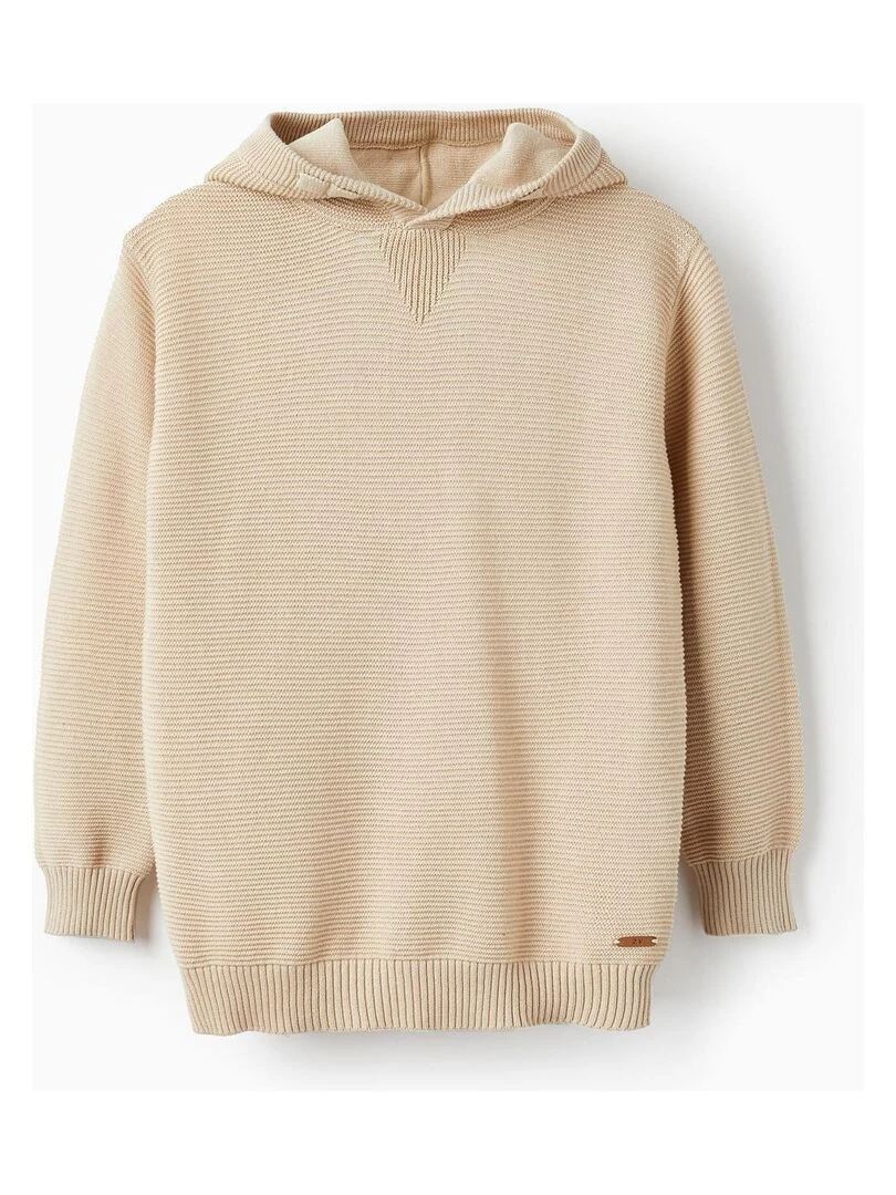 Pull à Capuche en Maille de Coton pour Garçon ATLANTIC COMPANY Beige clair