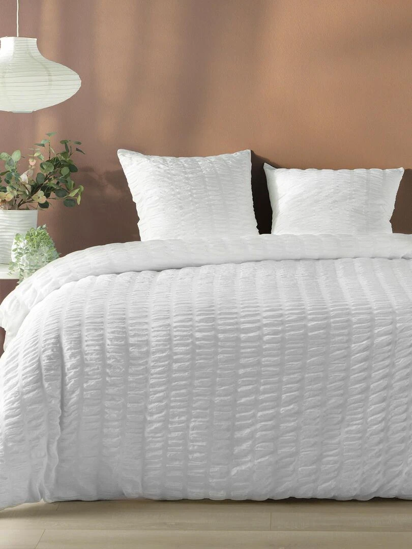 Housse couette + 2 taies 220 x 240 cm Plisse plissia   Blanc