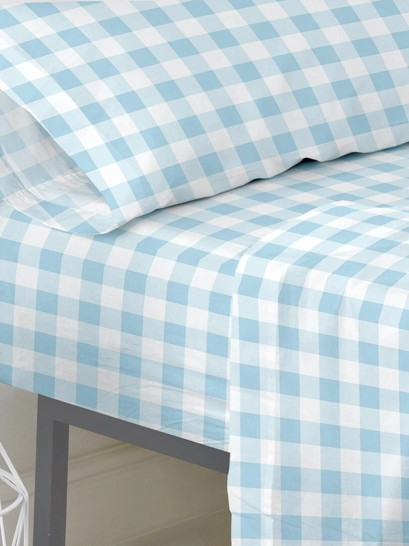Drap housse Vichy "Happyfriday"   Bleu