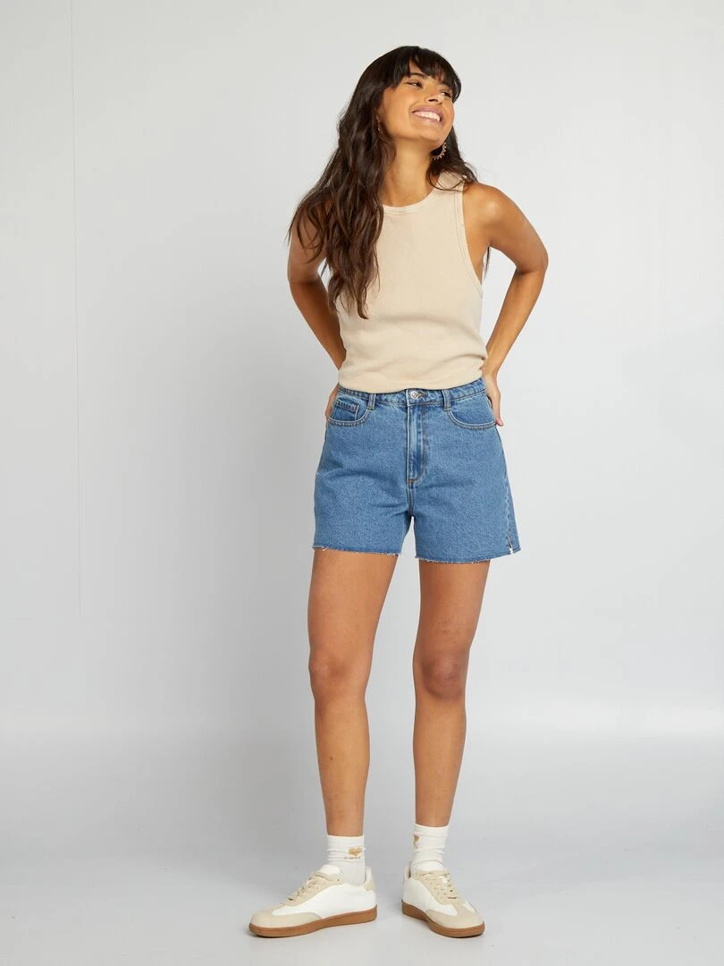 Short en jean coupé à cru Bleu