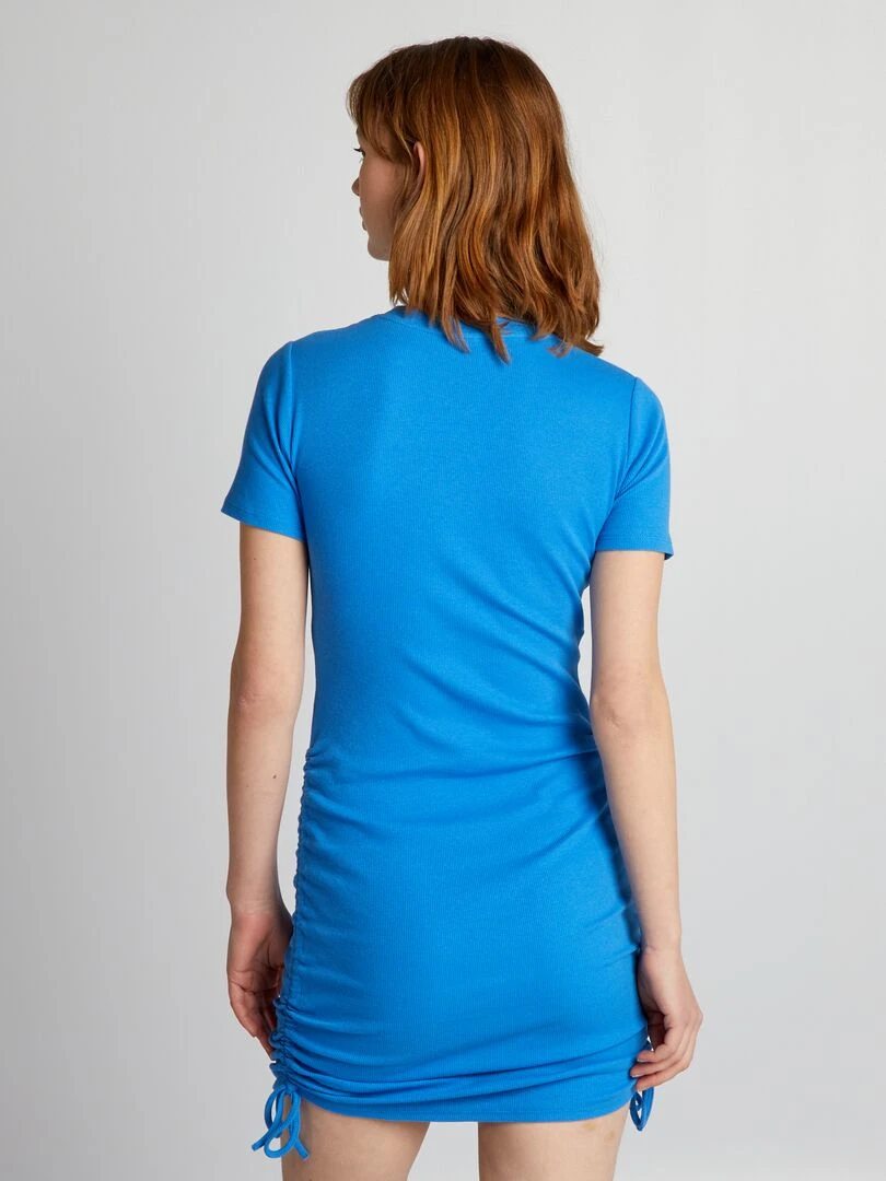 Robe côtelée avec cordons sur les côtés   Bleu