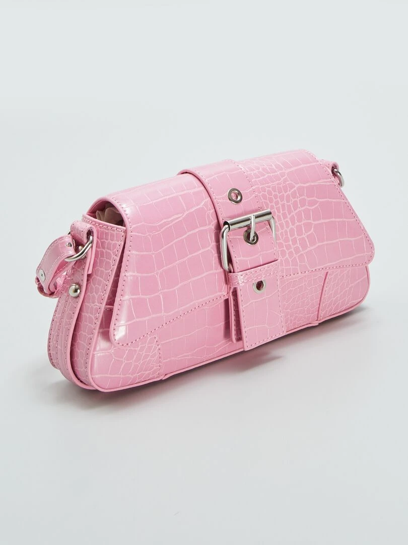 Sac porté épaule effet croco Rose