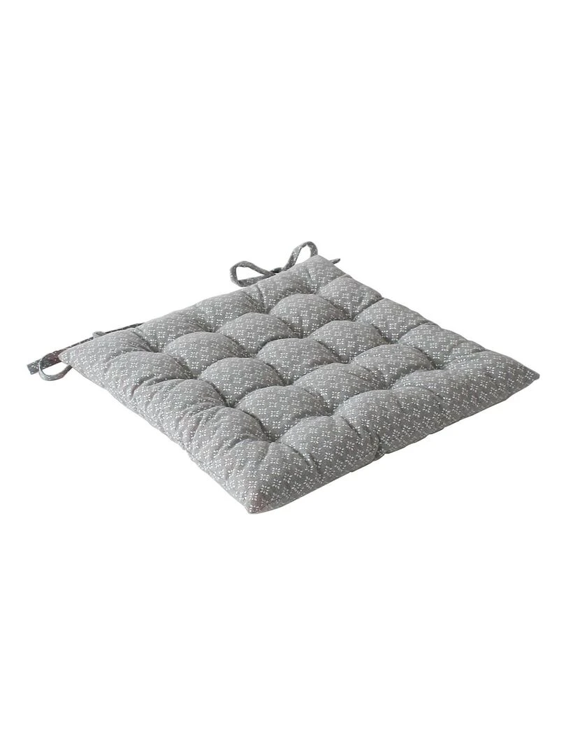 Galette de chaise en coton recyclé imprimée Gris clair