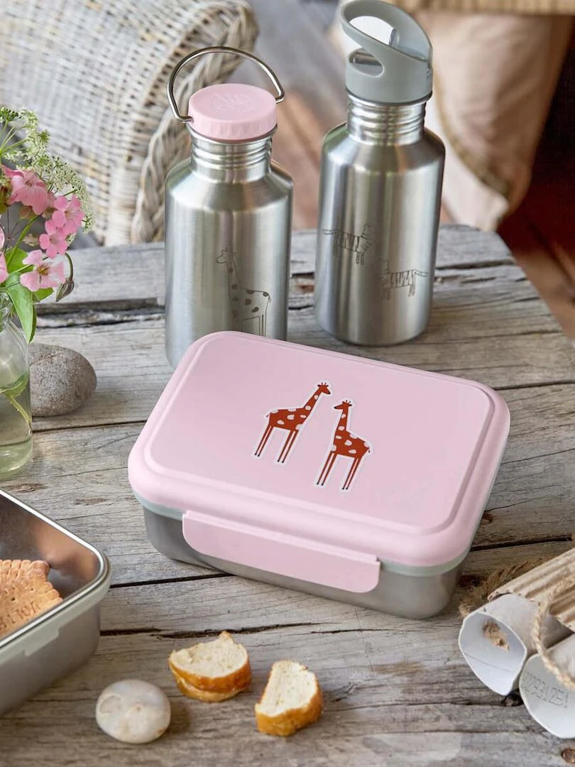 Gourde en inox 500 ml Safari Girafe   Rose