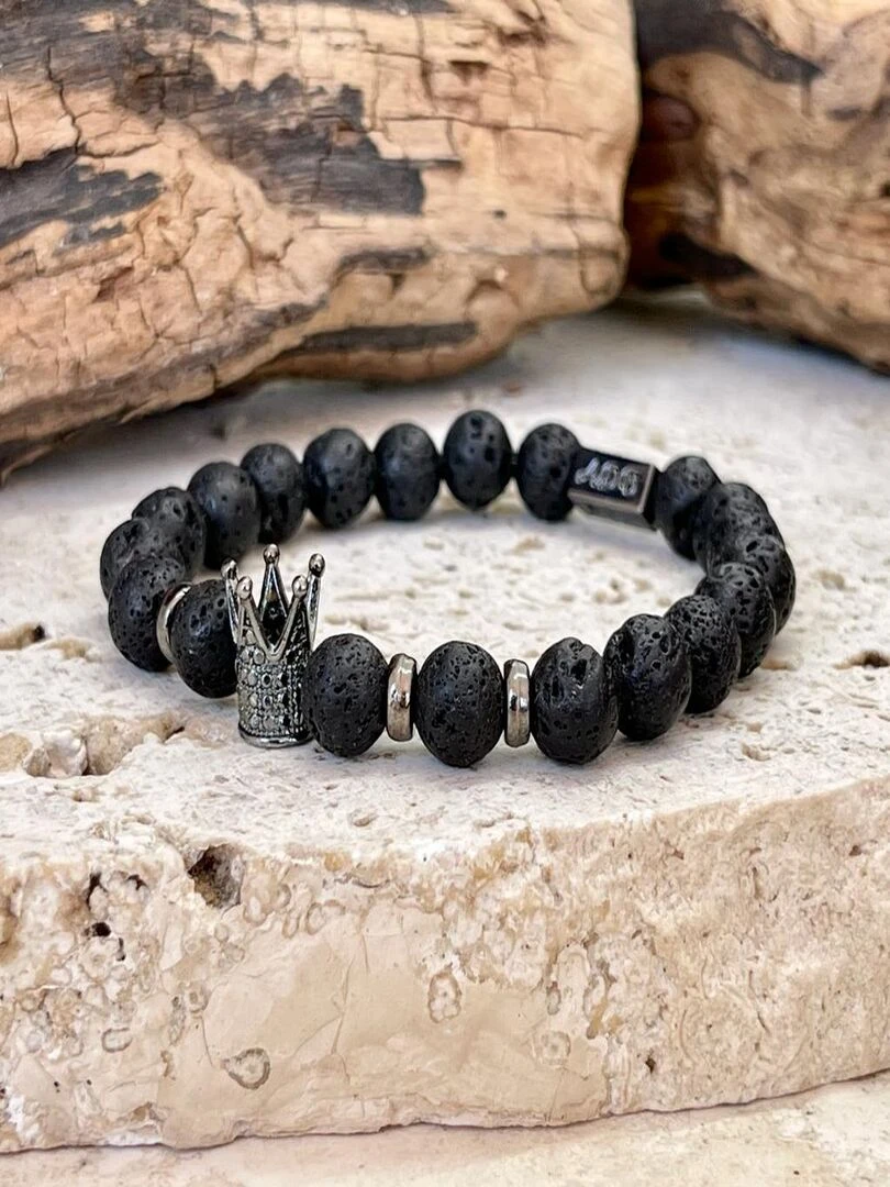 Bracelet couple REY en pierre de lave   Noir