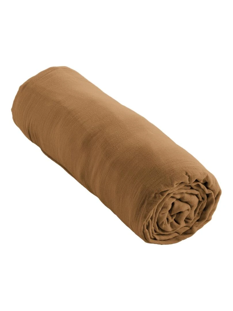 Drap Housse Double Gaze Coton Gaia Marron