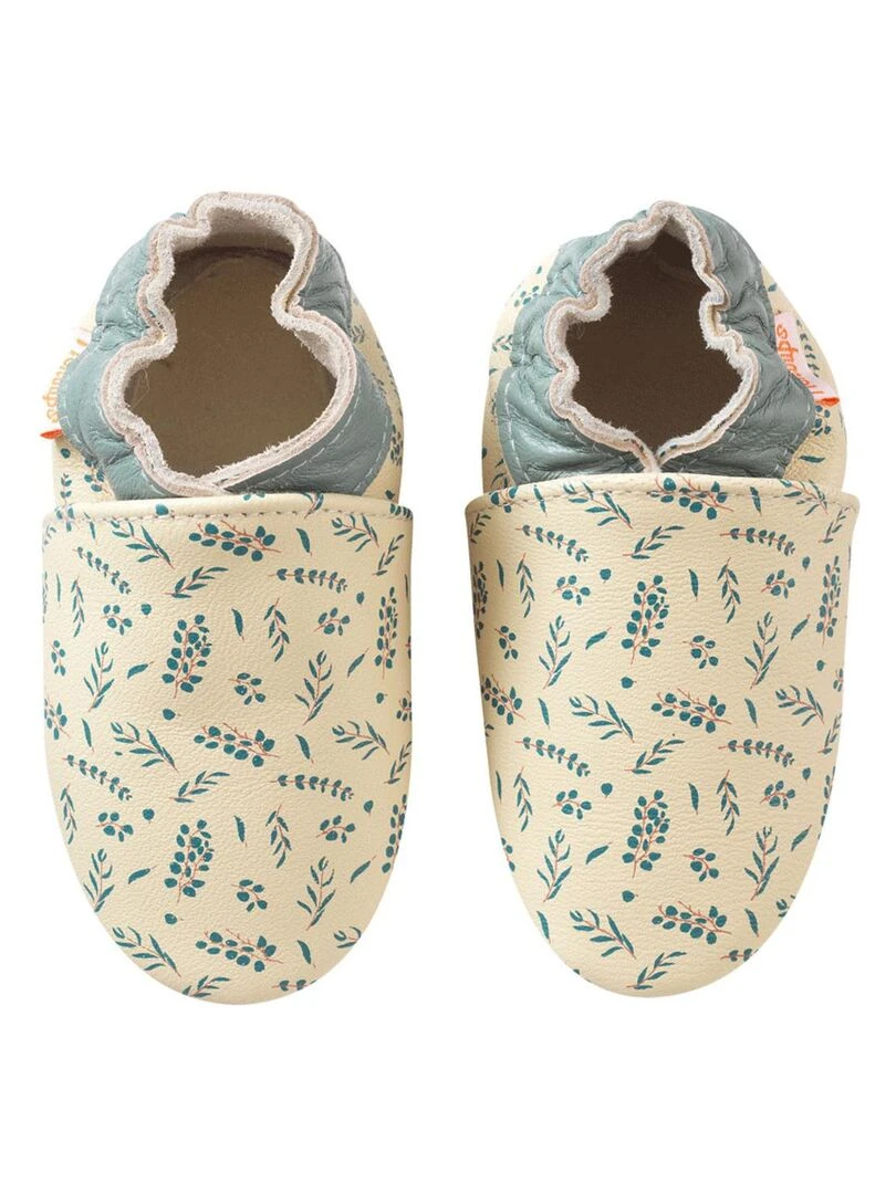 Chaussons bébé cuir souple Jo l'eucalyptus Beige