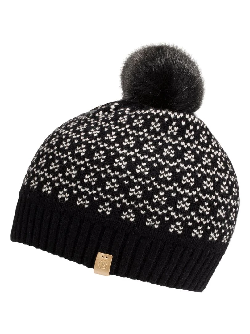 Bonnet Femme à pompon Jacquard Noir Noir