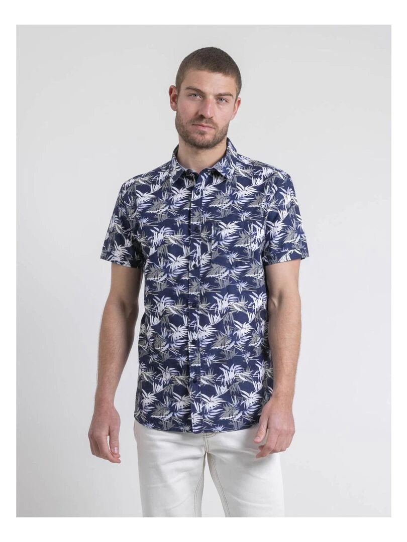 Chemise manches courtes pur coton motifs DURUDOLF Bleu marine