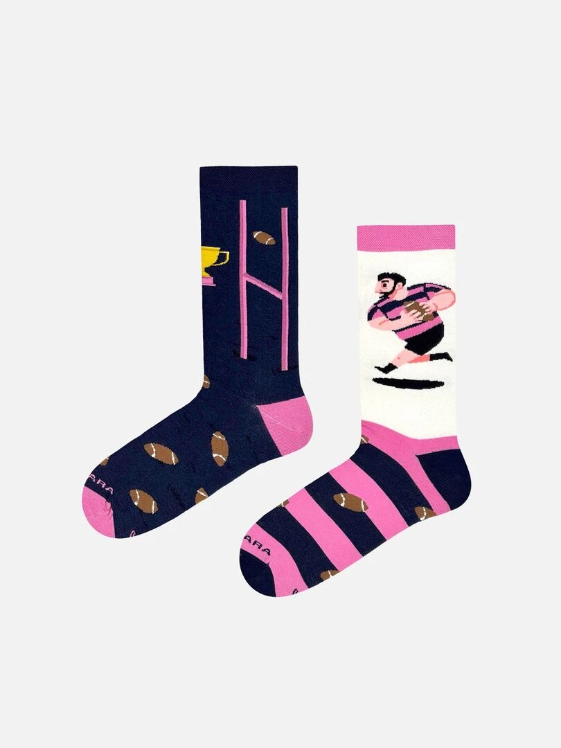 Chaussettes Takapara Rugby Bleu Rose