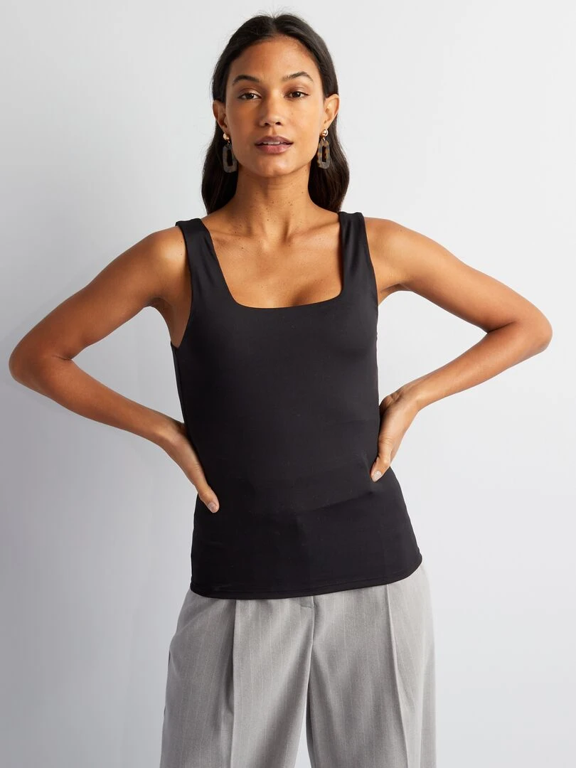 T shirt stretch à col carré   noir