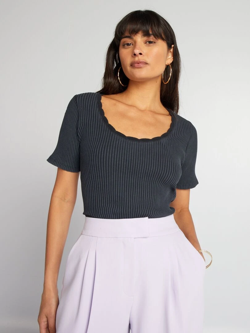 T shirt en coton côtelé Gris