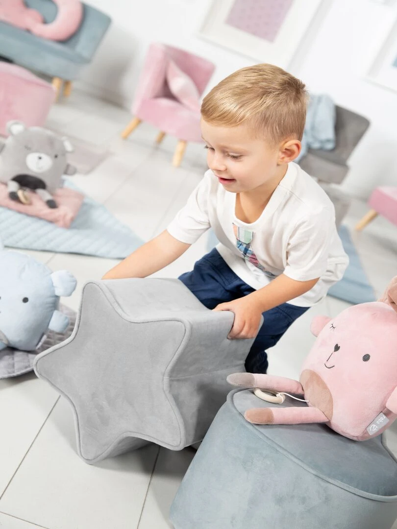 ROBA Tabouret en Forme d'Étoile pour Chambre Enfant "Lil Sofa" en Velours Doux Gris Gris