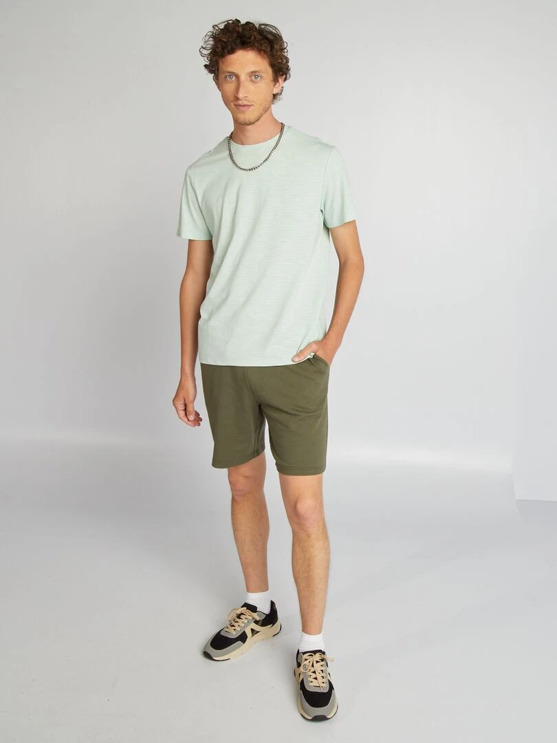 T shirt en jacquard à col rond Vert