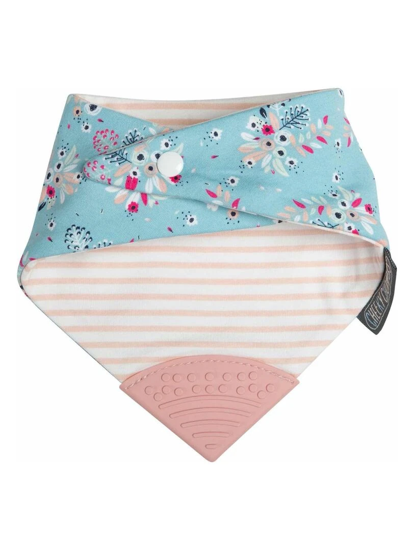 Bavoir bandana avec embout de dentition  Fleurs   Bleu
