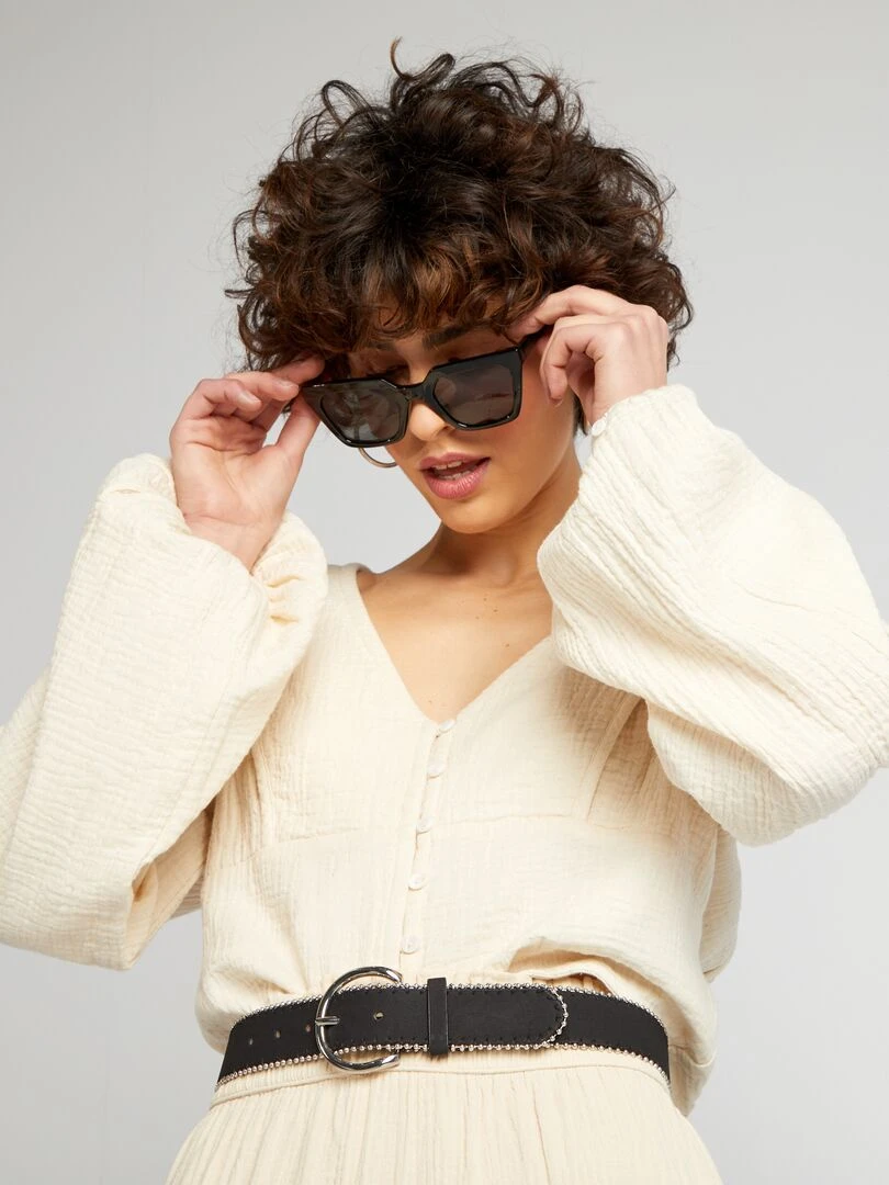 Blouse crop top en gaze de coton Beige