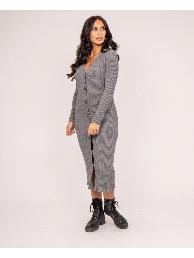 Robe longue maille côtelée IVERNY   Gris chiné