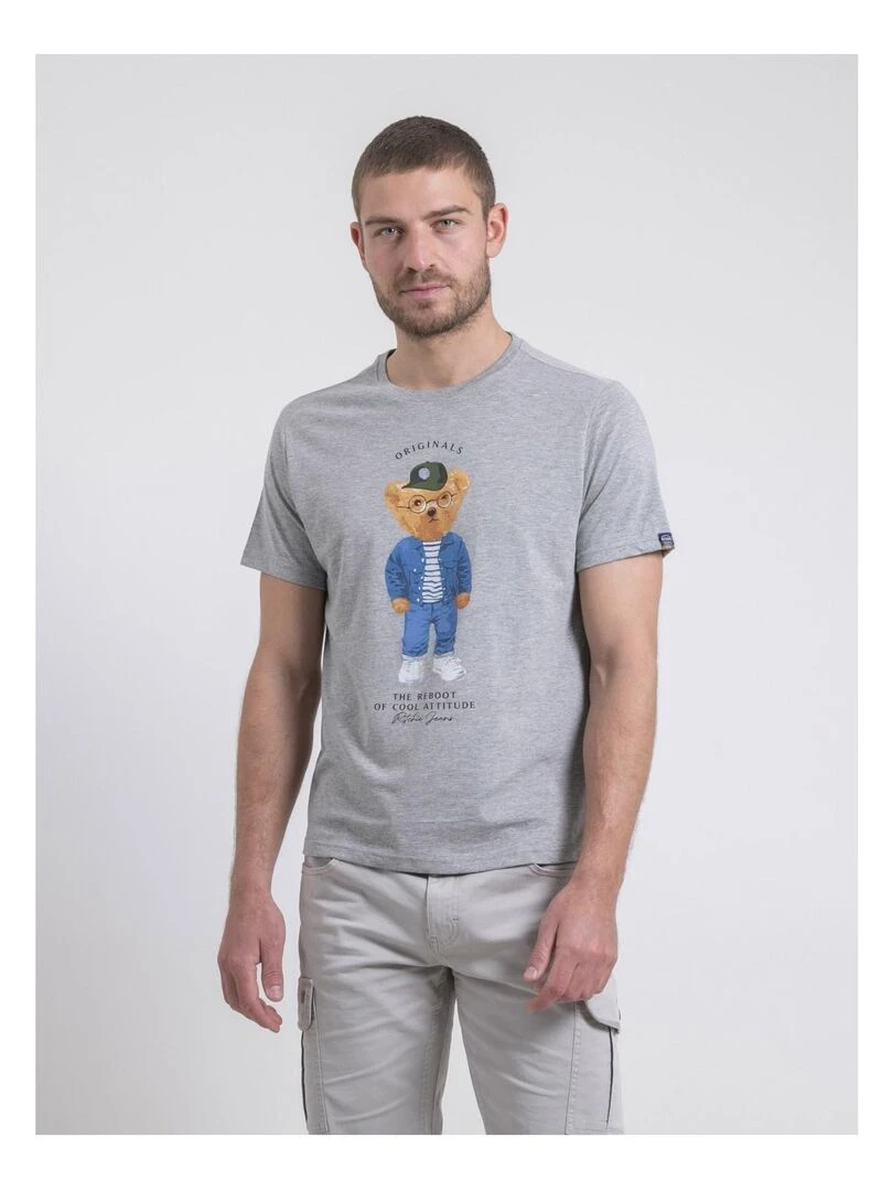 T shirt col rond pur coton NOBENITO Gris